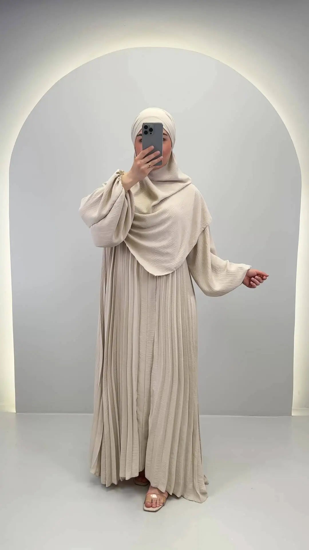 Hifaya Abaya Set with Khimar Beige