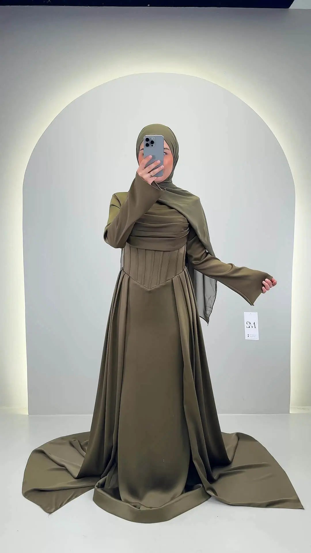 Robe de soirée Uray kaki avec Hijab