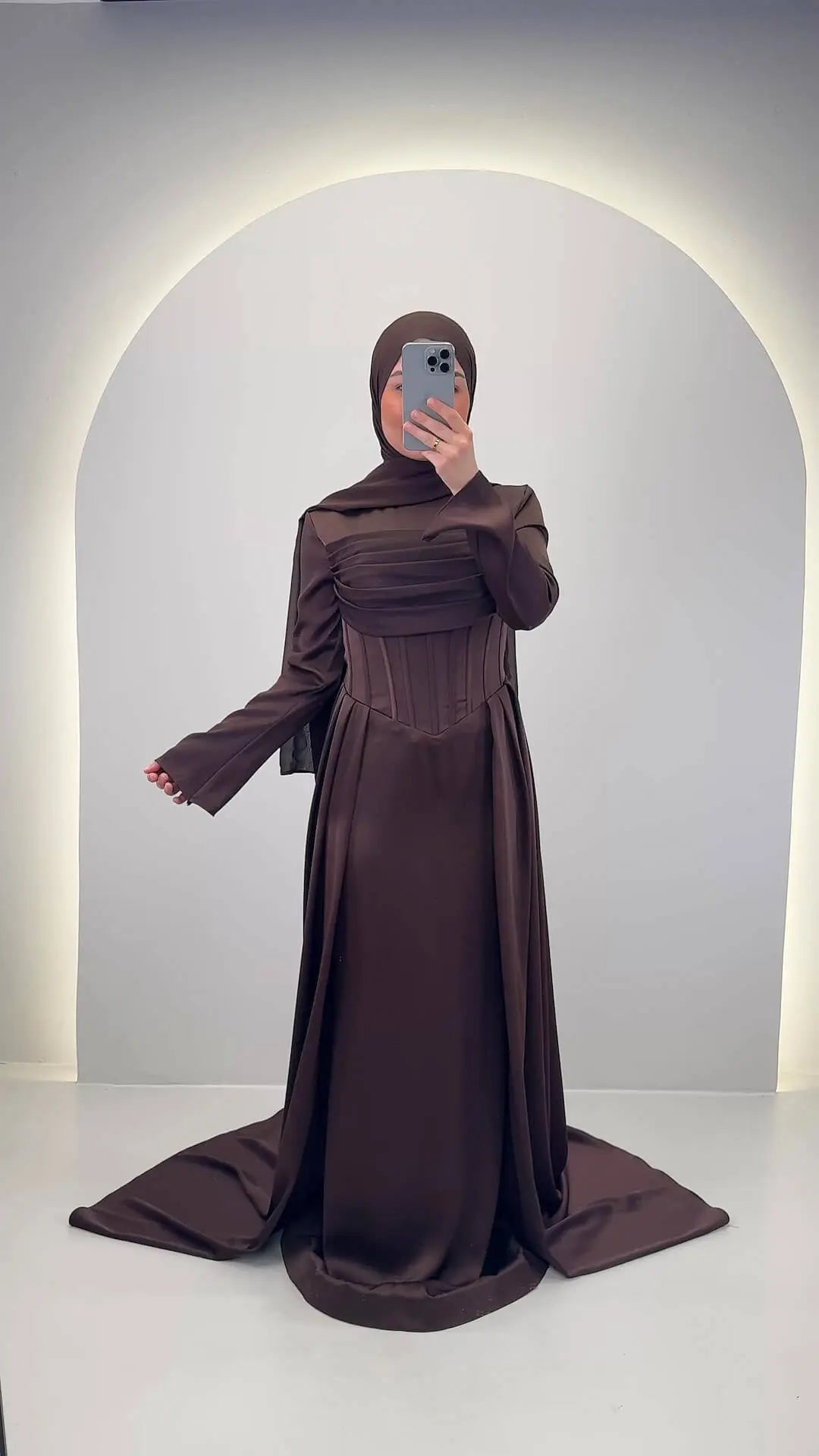 Robe de soirée Uray marron avec Hijab